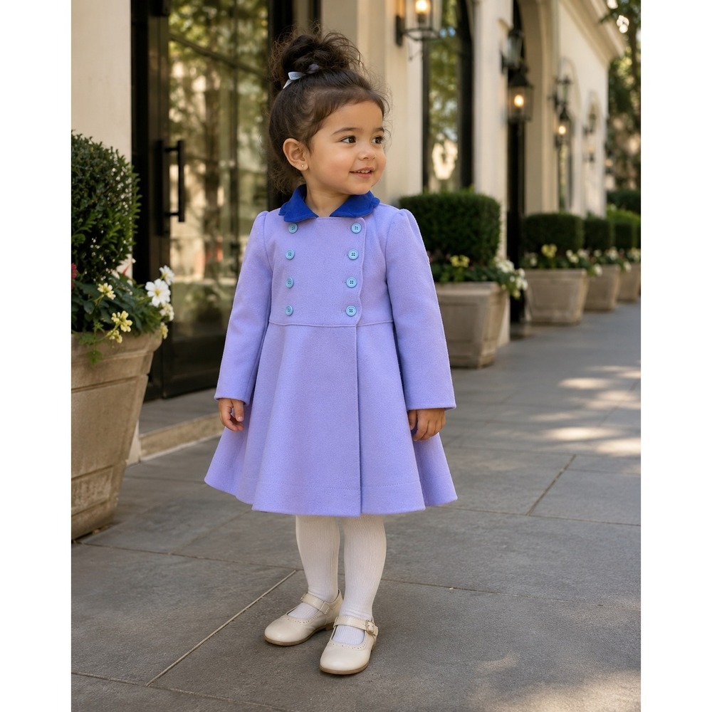 Rowes of Bond Street Girls Purple Wool Dress Coat Size 2T Lavender Velvet Collar